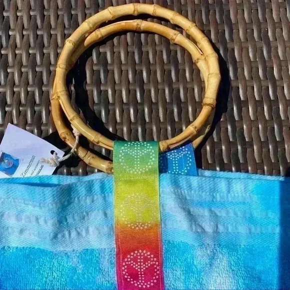 New Beach Towel Bag Surf Sun tie dye Wooden Handles Handmade - Picture 3 of 8